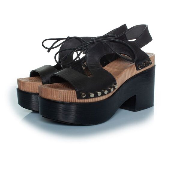 Balenciaga Wooden and leather clog lace up sandals